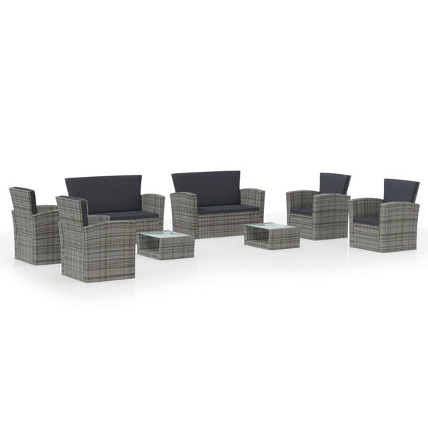vidaXL 8-tlg. Garten-Lounge-Set mit Kissen Poly Rattan Grau