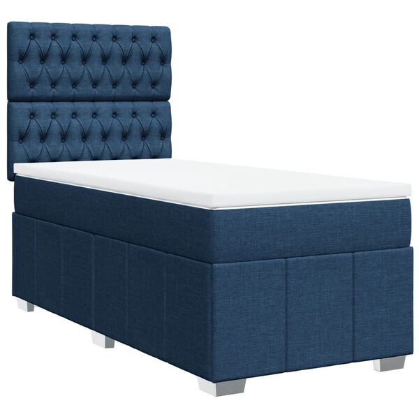 vidaXL Boxspringbett mit Matratze Blau 90x200 cm Stoff