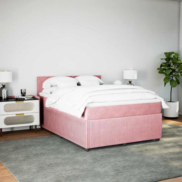 vidaXL Boxspringbett mit Matratze Rosa 140x190 cm Samt