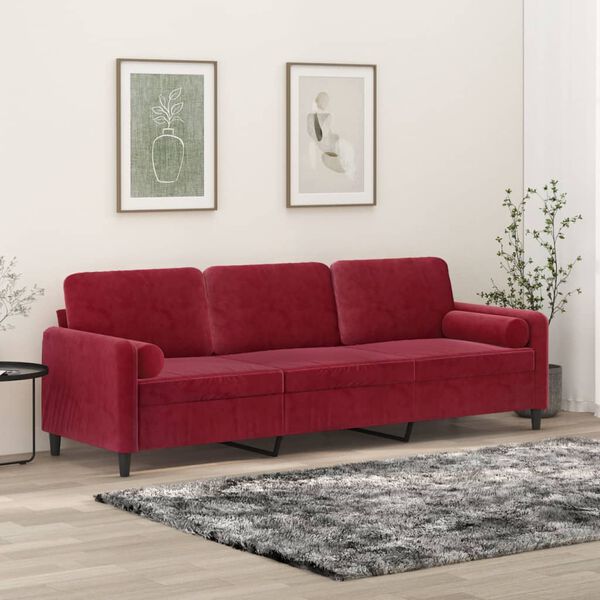 vidaXL 3-Sitzer-Sofa mit Kissen Weinrot 210 cm Samt