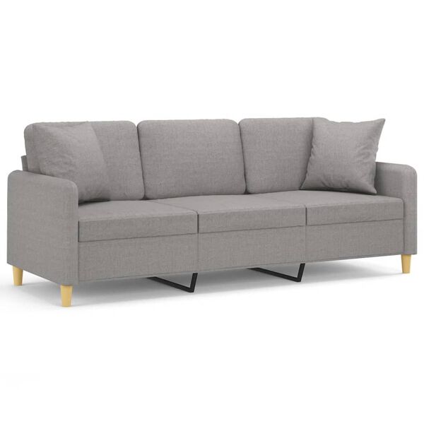 vidaXL 3-Sitzer-Sofa mit Kissen Hellgrau 180 cm Stoff
