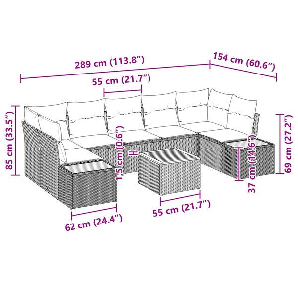 vidaXL Garten-Sofa-Set mit Kissen 8 pcs Schwarz Poly Rattan