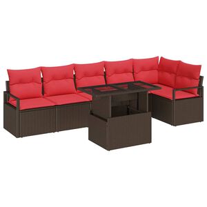 vidaXL Gartensofa-set 7 Stk. 6-Sitzanzahl Braun und Rot Poly-Rattan