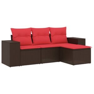 vidaXL 4-teiliges Gartensofa-Set mit Kissen, braun, Polyrattan
