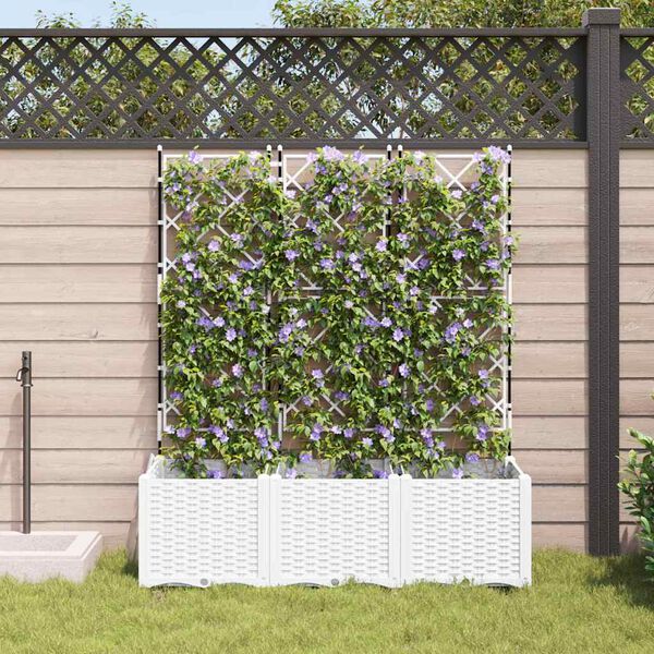 vidaXL Garten-Pflanzgef&auml;&szlig; 3 pcs Wei&szlig; 120 x 40 x 143 cm Stahl