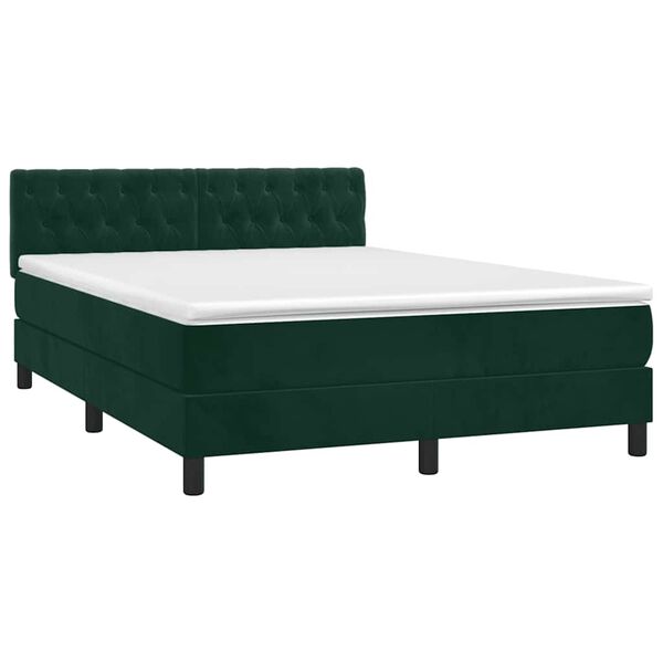 vidaXL Boxspringbett mit Matratze Dunkelgr&uuml;n 140x200 cm Samt