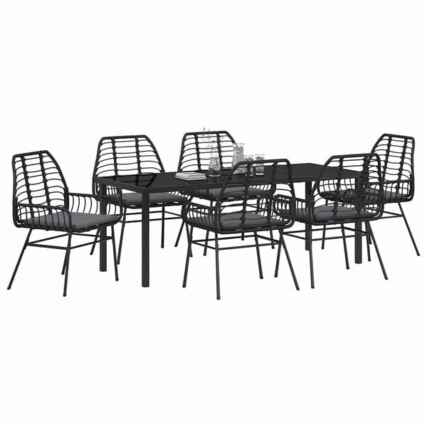 vidaXL Garten Essgruppe 7 pcs Schwarz Poly-Rattan