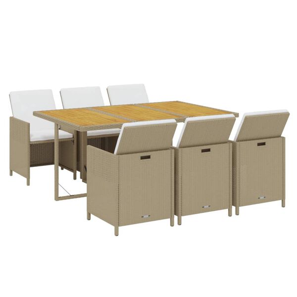 vidaXL 7-tlg. Garten-Essgruppe mit Kissen Poly Rattan Beige