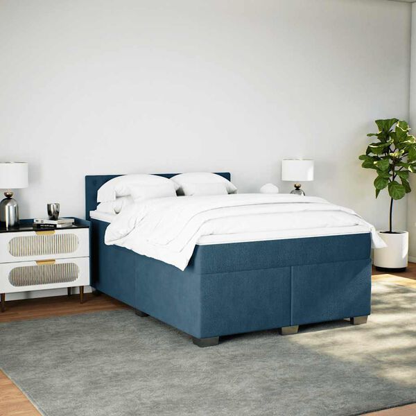 vidaXL Boxspringbett mit Matratze Blau 140x200 cm Samt