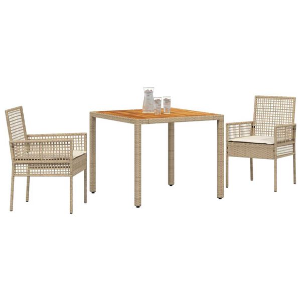 vidaXL Garten Essgruppe 3 pcs Beige Poly-Rattan