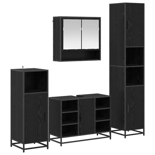 vidaXL Badezimmerm&ouml;bel-Set 4 pcs Schwarz Eichen-Optik Holzwerkstoff