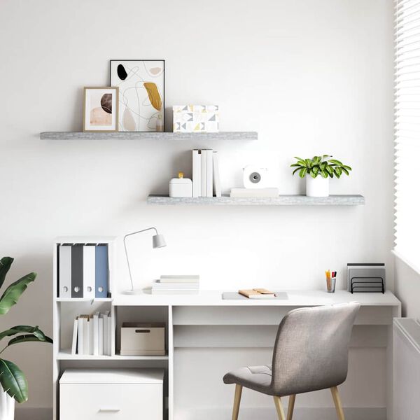 vidaXL Schweberegale 2 Stk. Betongrau 120x23,5x3,8 cm MDF