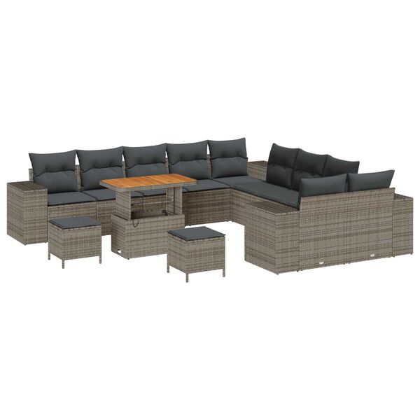 vidaXL Gartensofa-set mit Kissen 13 pcs Grau Poly-Rattan