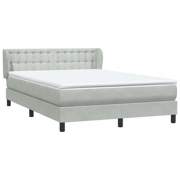vidaXL Boxspringbett mit Matratze Hellgrau 160x210 cm Samt
