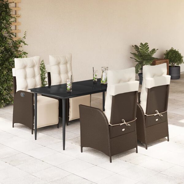 vidaXL 5-tlg. Garten-Essgruppe mit Kissen Braun Poly Rattan
