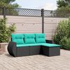 vidaXL 4-teiliges Gartensofa-Set mit Kissen, schwarzes Polyrattan