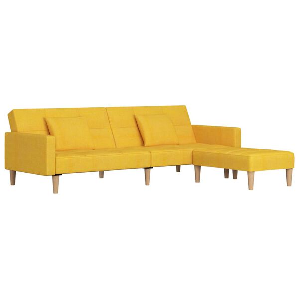vidaXL Schlafsofa 2-Sitzer mit 2 Kissen & Hocker Gelb Stoff