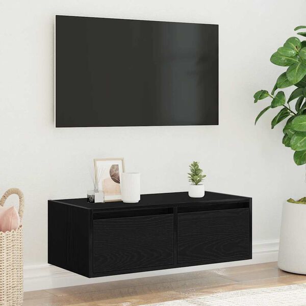 vidaXL TV-Schrank mit LED-Leuchten Schwarz Eichen-Optik 75x35,5x25 cm