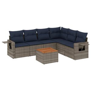 vidaXL 7-teiliges Gartensofa-Set mit Kissen, grau, Polyrattan