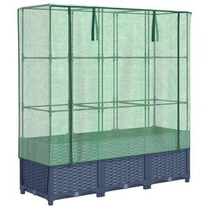 vidaXL Hochbeet mit Gew&auml;chshaus-Aufsatz Rattan-Optik 120x40x138 cm