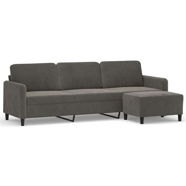 vidaXL 3-Sitzer-Sofa mit Hocker Dunkelgrau 210 cm Samt