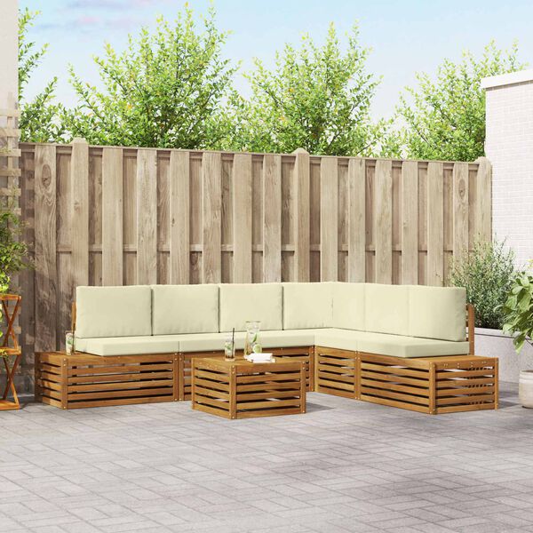 vidaXL Outdoor-Sofagarnitur mit Kissen 7 St&uuml;ck Natur und Creme
