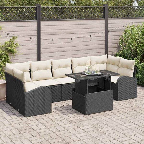 vidaXL Garten-Sofa-Set mit Kissen 8 pcs Schwarz Poly Rattan