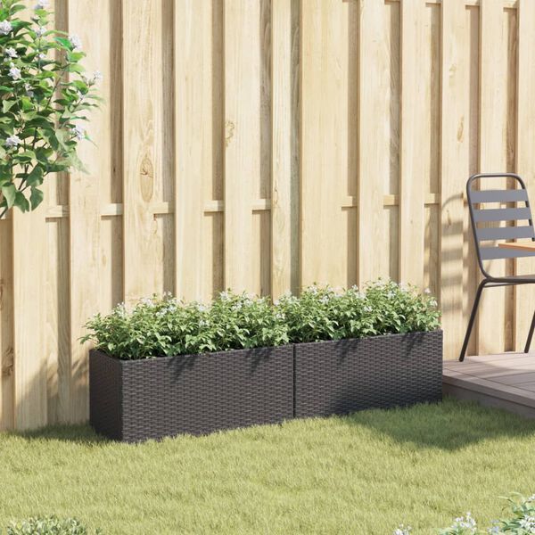 vidaXL Pflanzk&uuml;bel mit 2 T&ouml;pfen 2 Stk. Schwarz 72x30x32 cm Poly Rattan