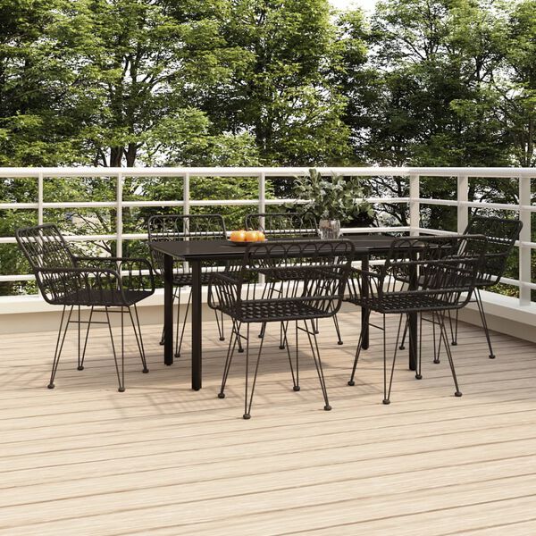 vidaXL 7-tlg. Garten-Essgruppe Schwarz Poly Rattan