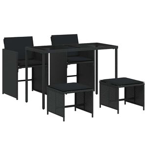 vidaXL 5-tlg. Garten-Essgruppe mit Kissen Schwarz Poly Rattan