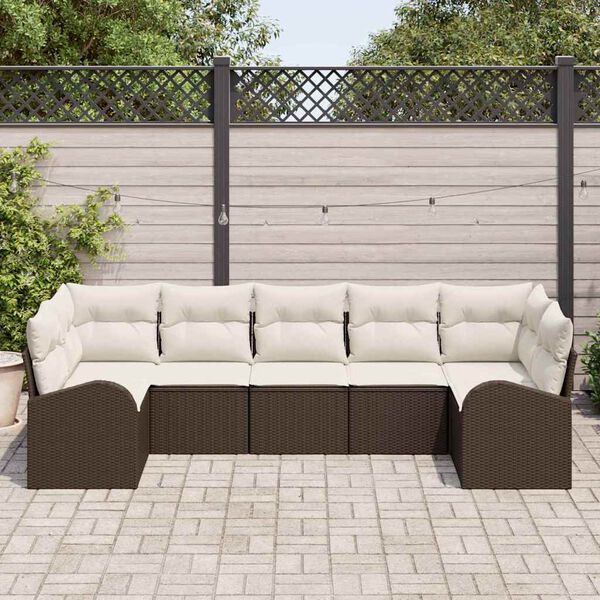 vidaXL Gartensofa-set mit Kissen 7 pcs Braun Poly Rattan