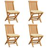 vidaXL Gartenstühle mit Cremeweißen Kissen 4 Stk. Massivholz Teak
