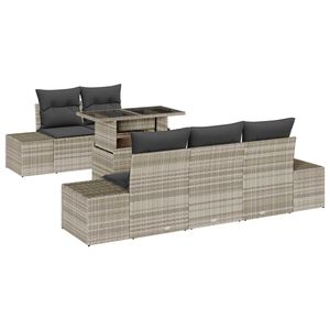 vidaXL Sofa Set mit Kissen 6 pcs Hellgrau Poly-Rattan