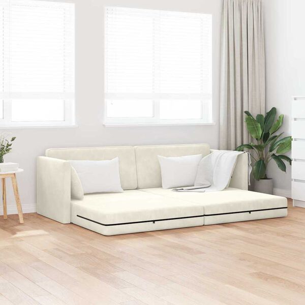 vidaXL Boden-Sofa-Bett 200cm Creme Samt