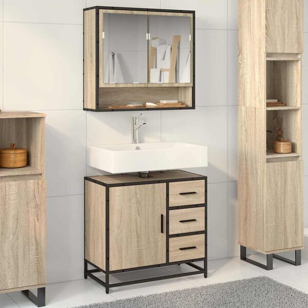 vidaXL Badschrank Sonoma-Eiche 65x33x60 cm Holzwerkstoff