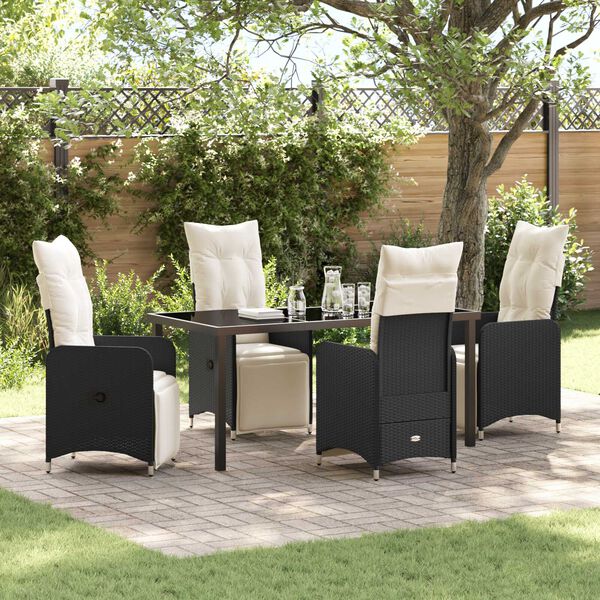 vidaXL Garten Essgruppe mit Kissen 5 pcs Schwarz Poly Rattan