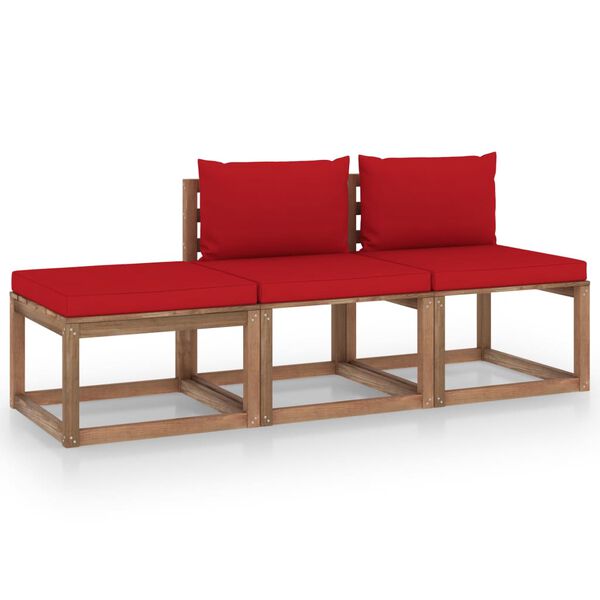 vidaXL 3-tlg. Garten-Lounge-Set aus Paletten mit Kissen Kiefernholz