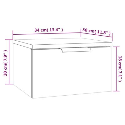 vidaXL Wand-Nachttisch Weiß 34x30x20 cm