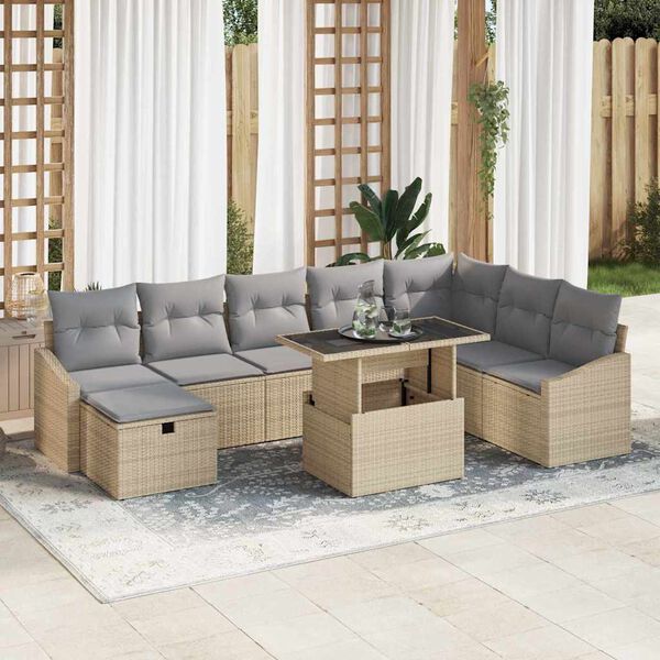 vidaXL Garten-Sofa-Set 9 pcs Beige Poly-Rattan