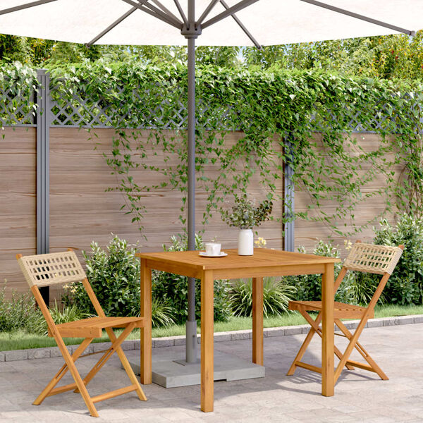 vidaXL Bistrostühle 2 Stk. Beige Massivholz Akazie und Poly-Rattan