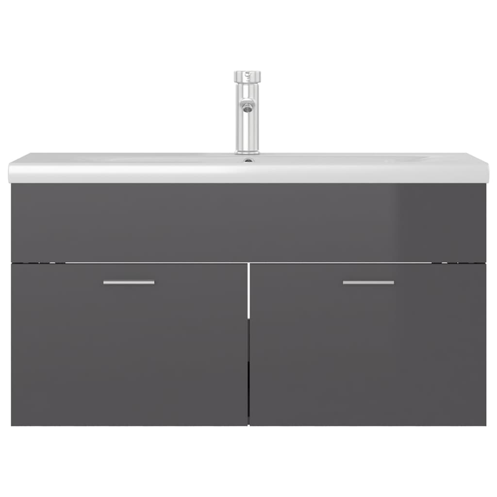 vidaXL Waschbeckenunterschrank mit Einbaubecken Hochglanz-Grau