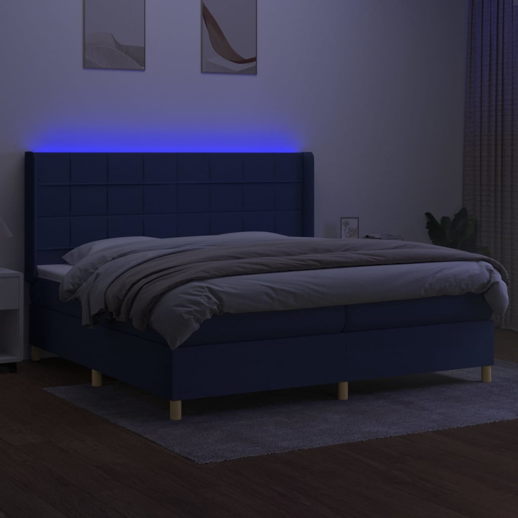vidaXL Boxspringbett mit Matratze & LED Blau 200x200 cm Stoff