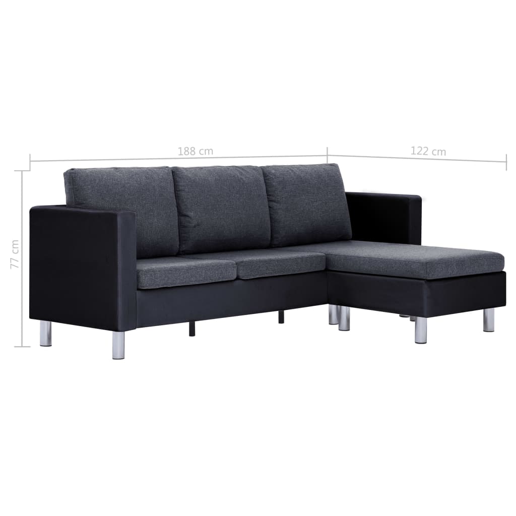 vidaXL 3-Sitzer-Sofa mit Kissen Schwarz Kunstleder