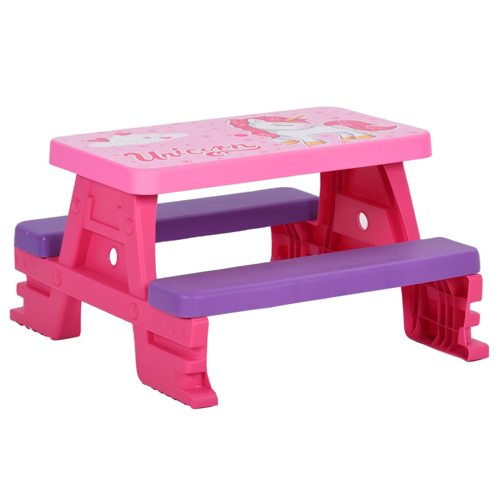 vidaXL Kinder-Picknicktisch mit Bänken Rosa 79x69x42 cm