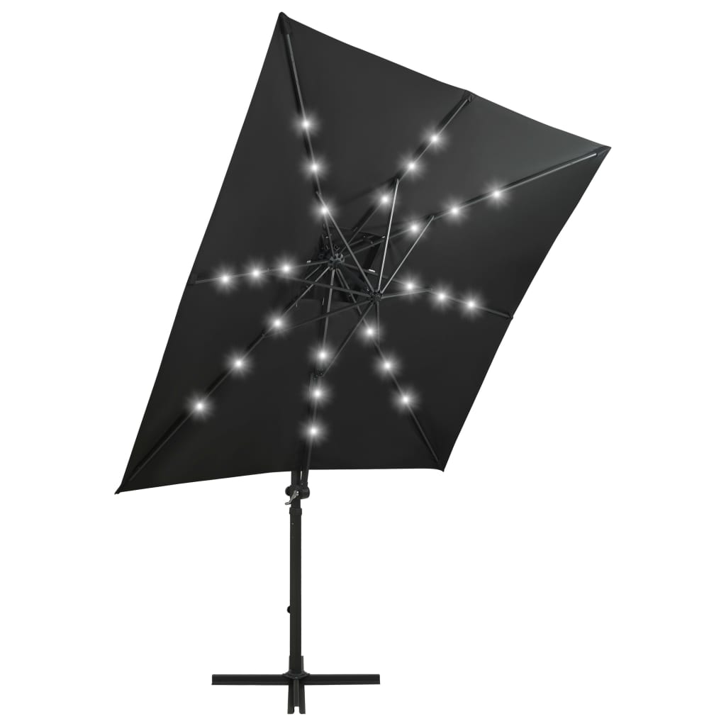 vidaXL Ampelschirm mit Mast und LED-Beleuchtung Schwarz 250 cm