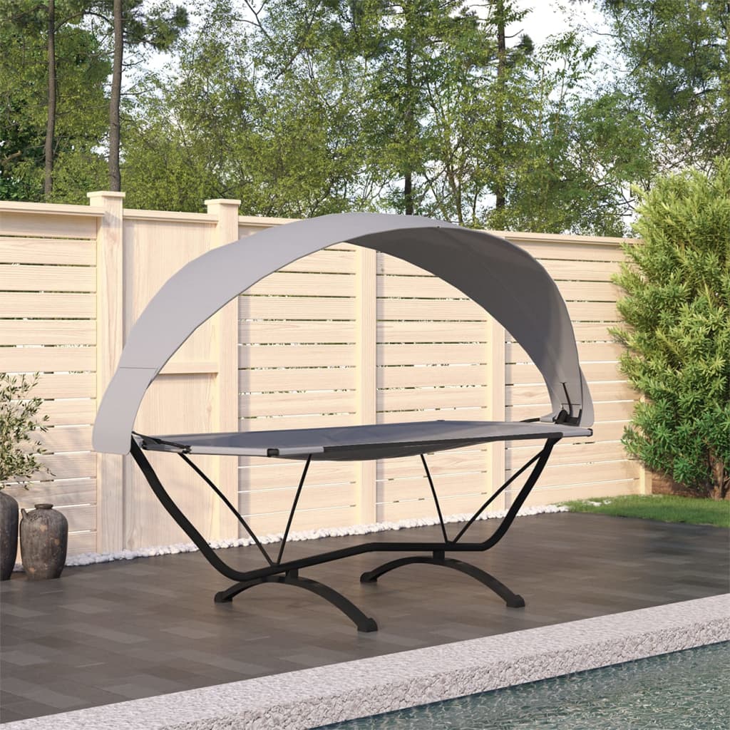vidaXL Outdoor-Loungebett mit Dach Grau Stahl und Oxford-Stoff