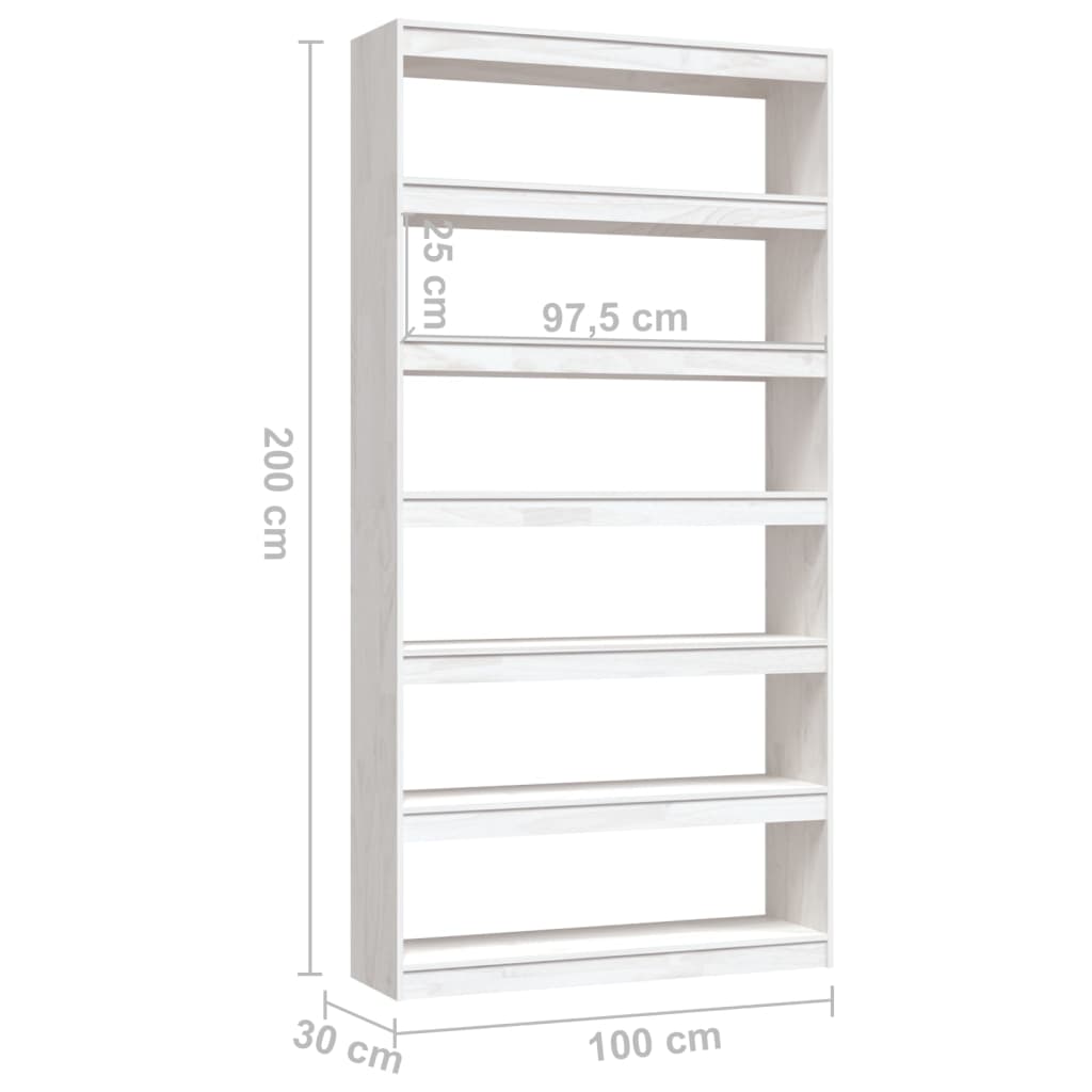 vidaXL Bücherregal/Raumteiler Weiß 100x30x200 cm Kiefer Massivholz