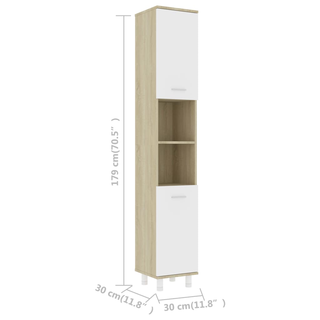 vidaXL Badezimmerschrank Weiß Sonoma-Eiche 30x30x179 cm Holzwerkstoff