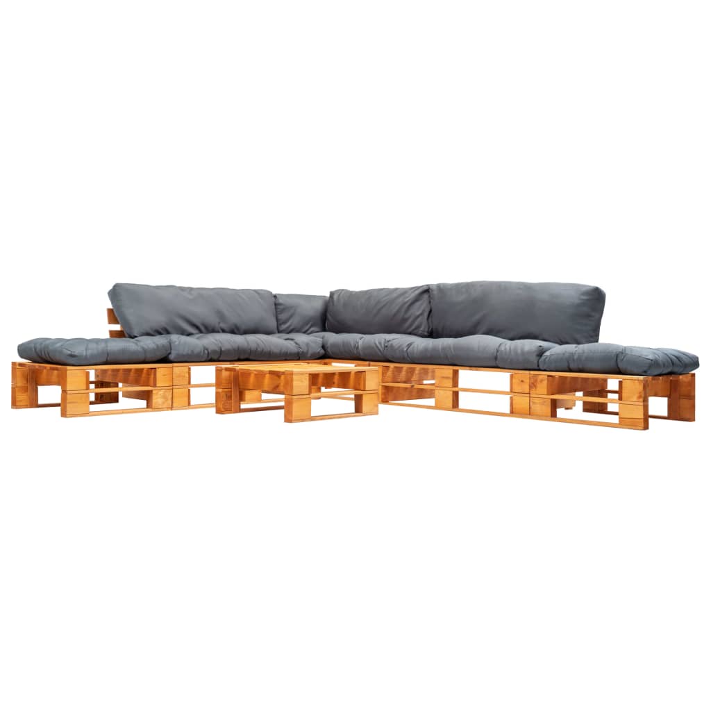 vidaXL 6-tlg. Garten-Lounge-Set aus Paletten mit Grauen Kissen Holz