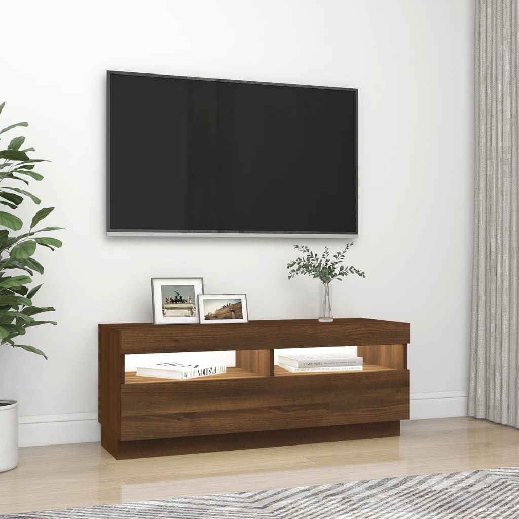 vidaXL TV-Schrank mit LED-Leuchten Braun Eichen-Optik 100x35x40 cm